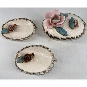 Porcelain Jewelry Trinket Dresser Box w/Lid &‎ 2 Trays Arnart Creation Japan MCM